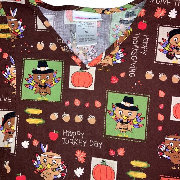 Scrub Star Thanksgiving Print Scrub Top Size M - Picture 4 of 10